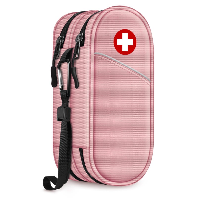 SITHON Double-Layer Epipen Carrying Case, Travel Medication Organizer Bag Emergency Medical Pouch Holds 2 EpiPens, Asthma Inhaler, Anti-Histamine, Auvi-Q, Allergy Medicine Essentials, (Pink)